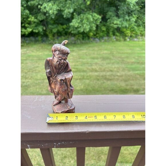 Vintage Antique Chinese Taiwan Carved Wood Male Statue Figurine Netsuke - Picture 10 of 11